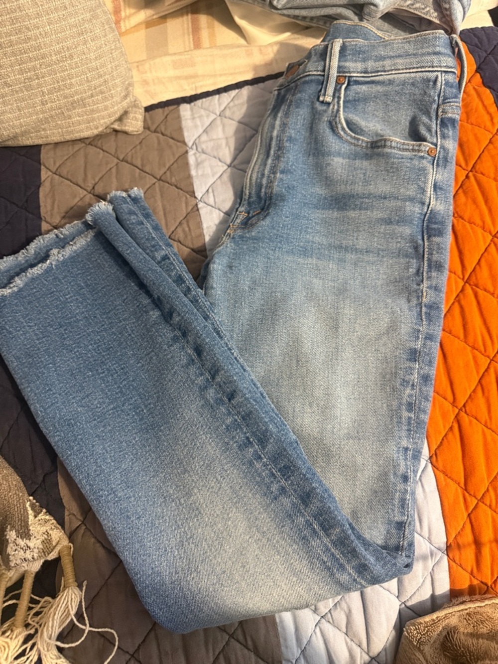 MOTHER Light Wash High-Rise Straight Jeans